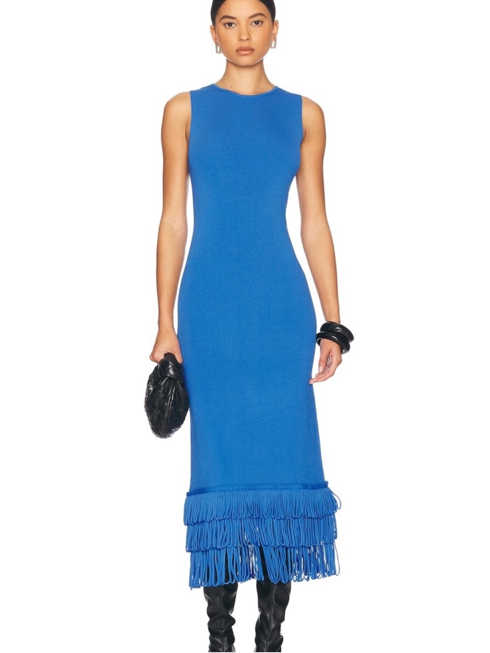 Simon Miller Electric Blue Sleeveless Fringe Midi Dress | Albers Knit Dress XL